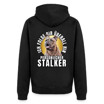 PERSONAL STALKER BULLDOG DOG DOGS - Unisex Premium Organic Zip Hoodie - black - Back - Nico (187cm)