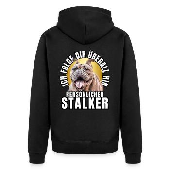 PERSONAL STALKER BULLDOG DOG DOGS - Unisex Premium Organic Zip Hoodie - black - Back - Nico (187cm)