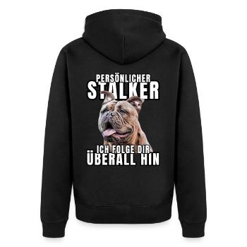 PERSONAL STALKER BULLDOG DOG DOGS - Unisex Premium Organic Zip Hoodie - black - Back - Nico (187cm)
