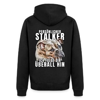 PERSONAL STALKER BULLDOG DOG DOGS - Unisex Premium Organic Zip Hoodie - black - Back - Nico (187cm)