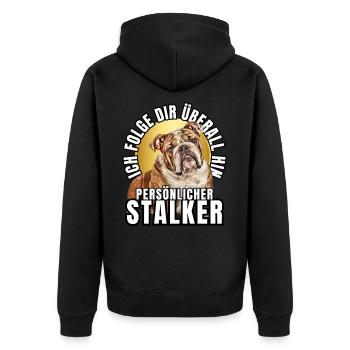 PERSONAL STALKER BULLDOG DOG DOGS - Unisex Premium Organic Zip Hoodie - black - Back - Nico (187cm)