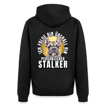PERSONAL STALKER BULLDOG DOG DOGS - Unisex Premium Organic Zip Hoodie - black - Back - Nico (187cm)