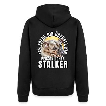 PERSONAL STALKER BULLDOG DOG DOGS - Unisex Premium Organic Zip Hoodie - black - Back - Nico (187cm)