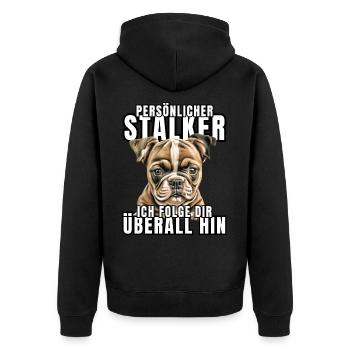 PERSONAL STALKER BULLDOG DOG DOGS - Unisex Premium Organic Zip Hoodie - black - Back - Nico (187cm)