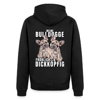 My BULLDOG cheerful & stubborn dog DOGS - Unisex Premium Organic Zip Hoodie - black - Back - Nico (187cm)