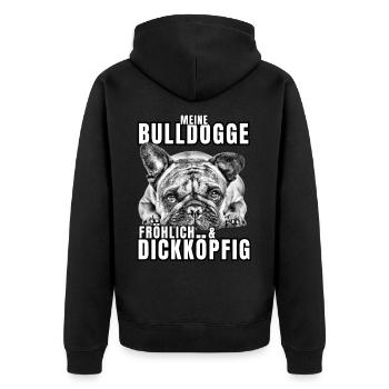 My BULLDOG cheerful & stubborn dog DOGS - Unisex Premium Organic Zip Hoodie - black - Back - Nico (187cm)