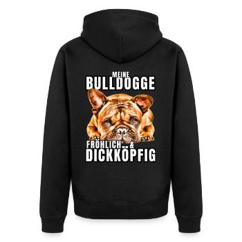 My BULLDOG cheerful & stubborn dog DOGS - Unisex Premium Organic Zip Hoodie - black - Back - Nico (187cm)