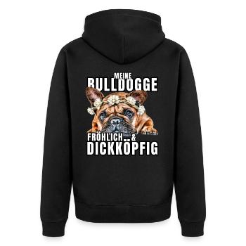 My BULLDOG cheerful & stubborn dog DOGS - Unisex Premium Organic Zip Hoodie - black - Back - Nico (187cm)