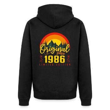 1986 Geburtstagsgeschenk 1986 Jubiläum - Unisex Premium Bio Zip Hoodie - Schwarz - Hinten - Nico (187cm)