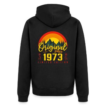 1973 Geburtstagsgeschenk 1973 Geburtstag - Unisex Premium Bio Zip Hoodie - Schwarz - Hinten - Nico (187cm)