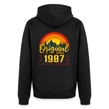 1987 Geburtstagsgeschenk 1987 Jubiläum - Unisex Premium Bio Zip Hoodie - Schwarz - Hinten - Nico (187cm)