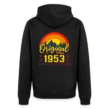 1953 Geburtstagsgeschenk 1953 Geburtstag - Unisex Premium Bio Zip Hoodie - Schwarz - Hinten - Nico (187cm)