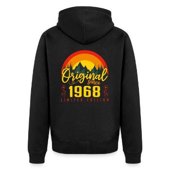 1968 Geburtstagsgeschenk 1968 Geburtstag - Unisex Premium Bio Zip Hoodie - Schwarz - Hinten - Nico (187cm)