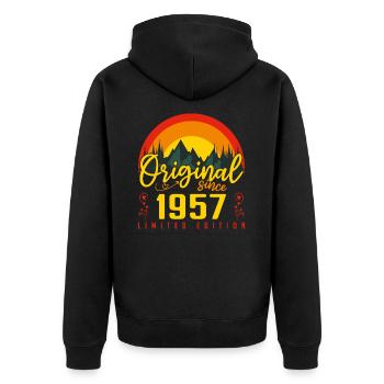 1957 Geburtstagsgeschenk 1957 Jubiläum - Unisex Premium Bio Zip Hoodie - Schwarz - Hinten - Nico (187cm)