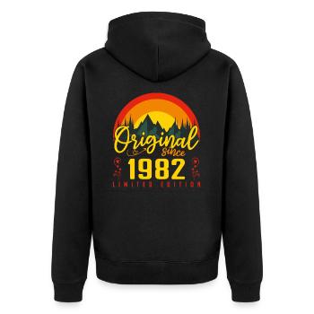 1982 Geburtstagsgeschenk 1982 Jubiläum - Unisex Premium Bio Zip Hoodie - Schwarz - Hinten - Nico (187cm)