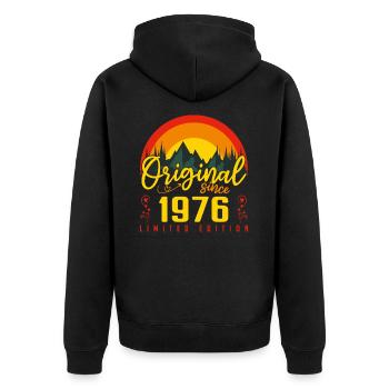 1976 Geburtstagsgeschenk 1976 Jubiläum - Unisex Premium Bio Zip Hoodie - Schwarz - Hinten - Nico (187cm)