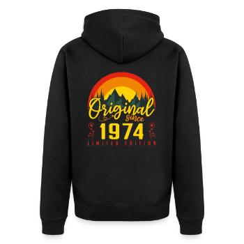 Anniversaire 1974 cadeau 1974 anniversaire - Veste à capuche bio Premium Unisexe - noir - Dos - Nico (187cm)