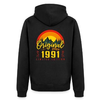 1991 Geburtstagsgeschenk 1991 Geburtstag - Unisex Premium Bio Zip Hoodie - Schwarz - Hinten - Nico (187cm)