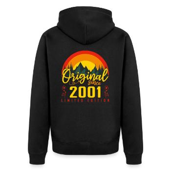 Geburtstagsgeschenk 2001 Geburtstag 2001 - Unisex Premium Bio Zip Hoodie - Schwarz - Hinten - Nico (187cm)
