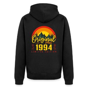 Geburtstagsgeschenk 1994 Geburtstag 1994 - Unisex Premium Bio Zip Hoodie - Schwarz - Hinten - Nico (187cm)