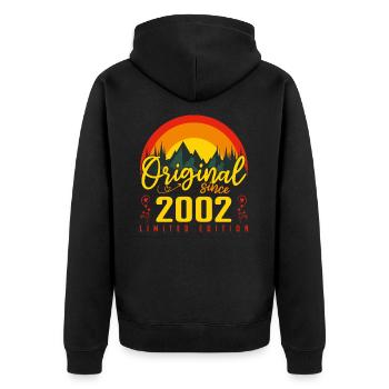 Geburtstagsgeschenk 2002 Geburtstag 2002 - Unisex Premium Bio Zip Hoodie - Schwarz - Hinten - Nico (187cm)
