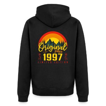 Geburtstagsgeschenk 1997 Geburtstag 1997 - Unisex Premium Bio Zip Hoodie - Schwarz - Hinten - Nico (187cm)