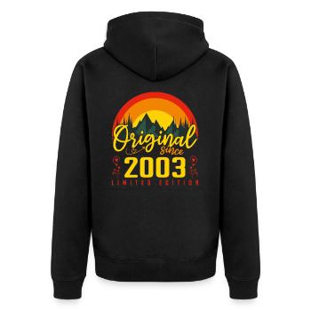 Geburtstagsgeschenk 2003 Geburtstag 2003 - Unisex Premium Bio Zip Hoodie - Schwarz - Hinten - Nico (187cm)