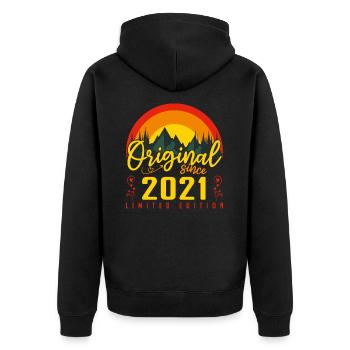 Geburtstag 2021 Geschenk 2021 Geburtstag - Unisex Premium Bio Zip Hoodie - Schwarz - Hinten - Nico (187cm)