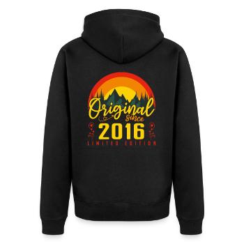 Geburtstag 2016 Geschenk 2016 Geburtstag - Unisex Premium Bio Zip Hoodie - Schwarz - Hinten - Nico (187cm)