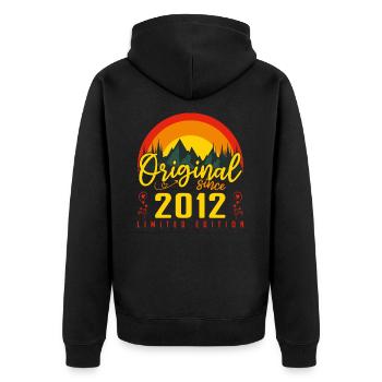 Geburtstag 2012 Geschenk 2012 Geburtstag - Unisex Premium Bio Zip Hoodie - Schwarz - Hinten - Nico (187cm)