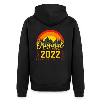 Geburtstag 2022 Geschenk 2022 Geburtstag - Unisex Premium Bio Zip Hoodie - Schwarz - Hinten - Nico (187cm)