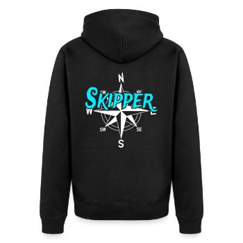 Skipper – With wind rose for real captains - Unisex Premium Organic Zip Hoodie - black - Back - Nico (187cm)