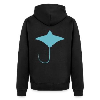 Rochen – Eleganter Schwimmer der Meere - Unisex Premium Bio Zip Hoodie - Schwarz - Hinten - Nico (187cm)