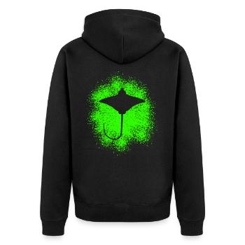 Rochen – Eleganter Schwimmer der Meere - Unisex Premium Bio Zip Hoodie - Schwarz - Hinten - Nico (187cm)