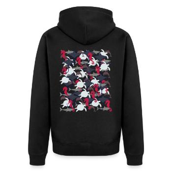 Rochen Hai Delfin Meeresschildkröte Seepferdchen - Unisex Premium Bio Zip Hoodie - Schwarz - Hinten - Nico (187cm)