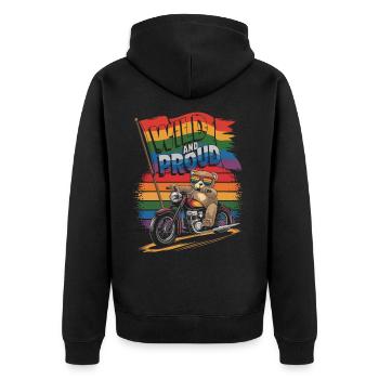 Teddy Bear Rides Motorcycle LGBTQ Rainbow Banner - Unisex Premium Organic Zip Hoodie - black - Back - Nico (187cm)