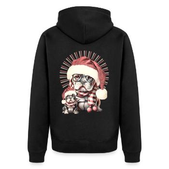 Chemise pour chien drôle Père Noël bouledogue - Veste à capuche bio Premium Unisexe - noir - Dos - Nico (187cm)