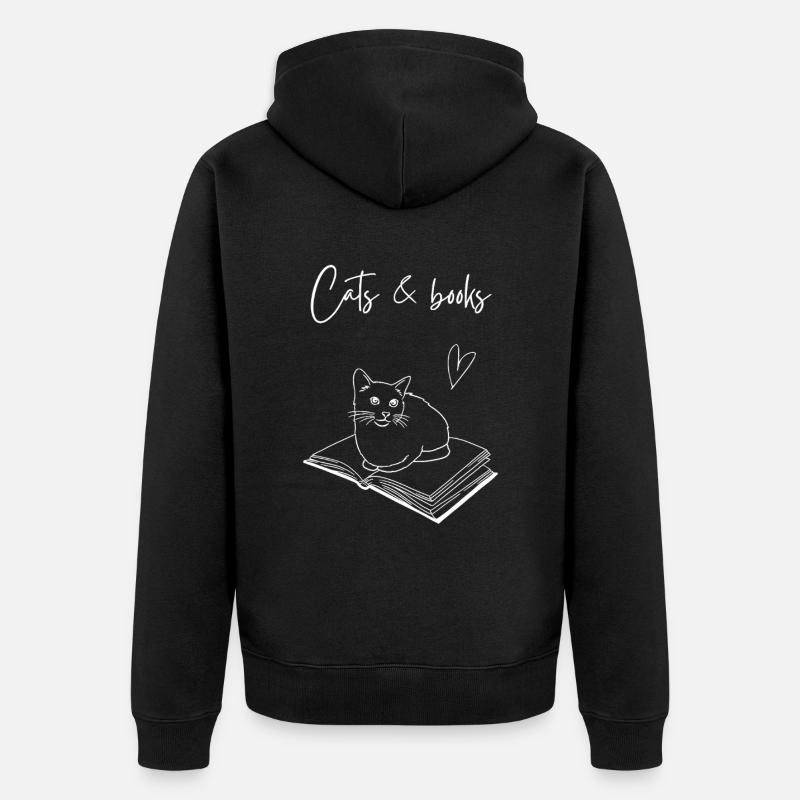 Katze Buch lesen Geschenkidee - Unisex Premium Bio Zip Hoodie - Schwarz