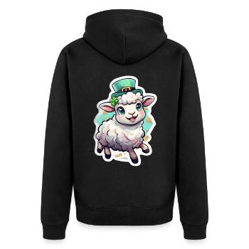 St. Patrick's Day Schaf Geschenk - Unisex Premium Bio Zip Hoodie - Schwarz - Hinten - Nico (187cm)