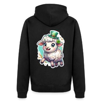 St. Patrick's Day Schaf Geschenk - Unisex Premium Bio Zip Hoodie - Schwarz - Hinten - Nico (187cm)
