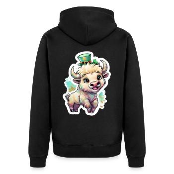 St. Patrick's Day Büffel Geschenk - Unisex Premium Bio Zip Hoodie - Schwarz - Hinten - Nico (187cm)