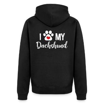 I Love My Dachshund - Unisex Premium Organic Zip Hoodie - black - Back - Nico (187cm)