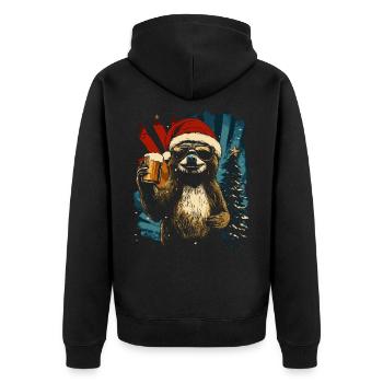 Bier Weihnachten Faultier Weihnachtsfeier - Unisex Premium Bio Zip Hoodie - Schwarz - Hinten - Nico (187cm)