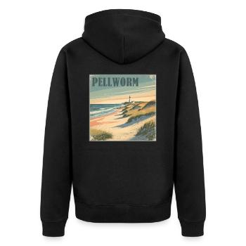 Pellworm Nordsee Strand - Unisex Premium Bio Zip Hoodie - Schwarz - Hinten - Nico (187cm)