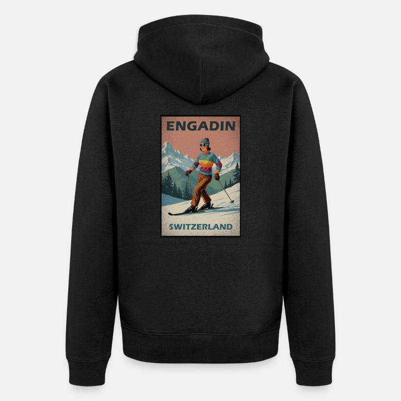 Engadine Ski Alpes - Veste à capuche bio Premium Unisexe - noir