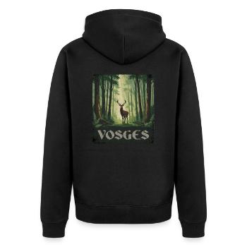 Vosges Hirsch Wald - Unisex Premium Bio Zip Hoodie - Schwarz - Hinten - Nico (187cm)