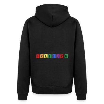 Freiburg Bayern Skyline - Unisex Premium Bio Zip Hoodie - Schwarz - Hinten - Nico (187cm)