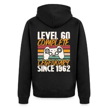 Niveau 60 Complet Vintage Anniversaire 60 Ans - Veste à capuche bio Premium Unisexe - noir - Dos - Nico (187cm)