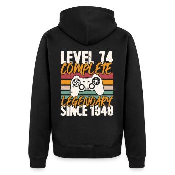Niveau 74 Complet Vintage Anniversaire 74 Ans - Veste à capuche bio Premium Unisexe - noir - Dos - Nico (187cm)