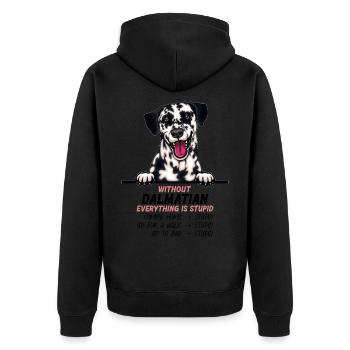 Ohne Dalmatiner ist alles doof - Unisex Premium Bio Zip Hoodie - Schwarz - Hinten - Nico (187cm)